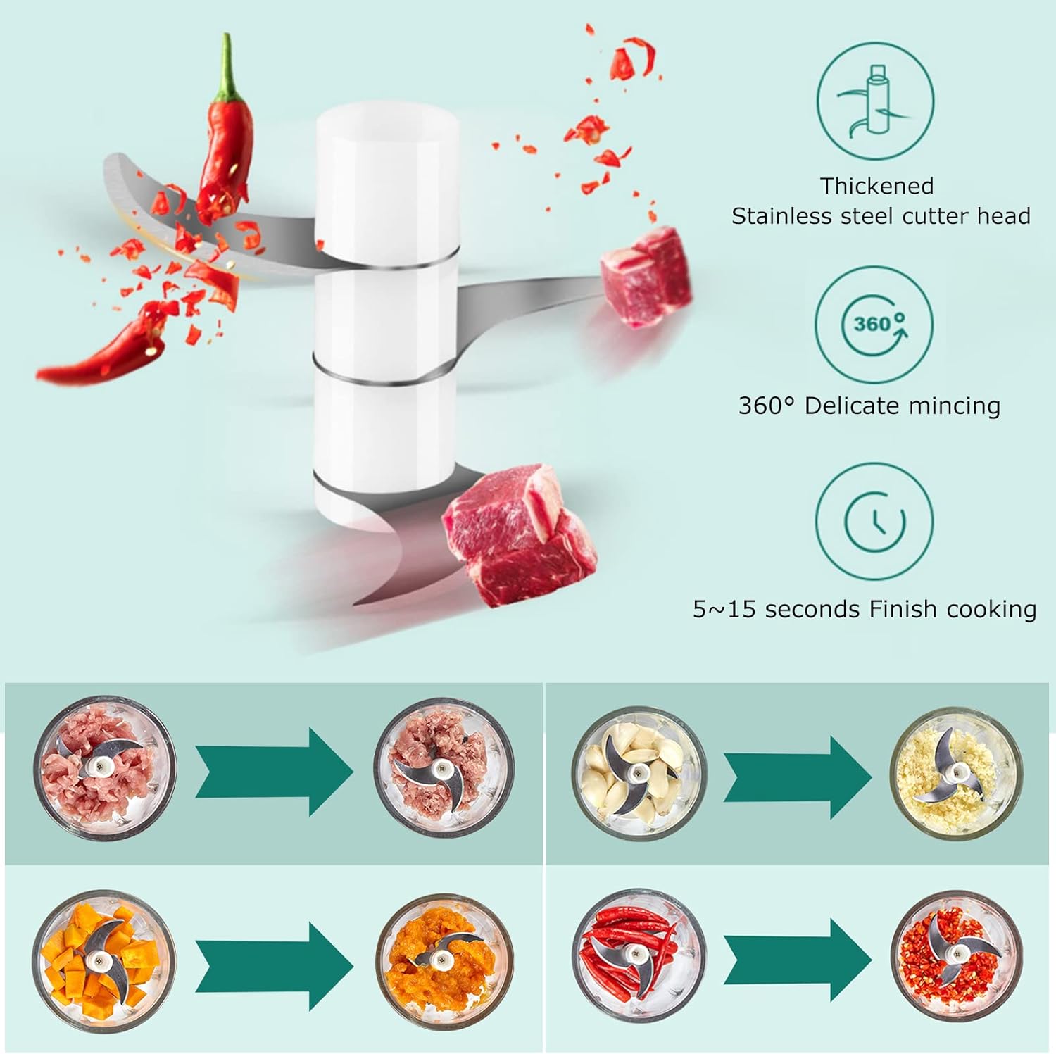 Wireless USB Rechargeable Mini Electric Garlic Machine / Chopper 3 Blades (250Ml) Wireless USB Rechargeable Mini Electric Garlic Machine / Chopper 3 Blades (250Ml)